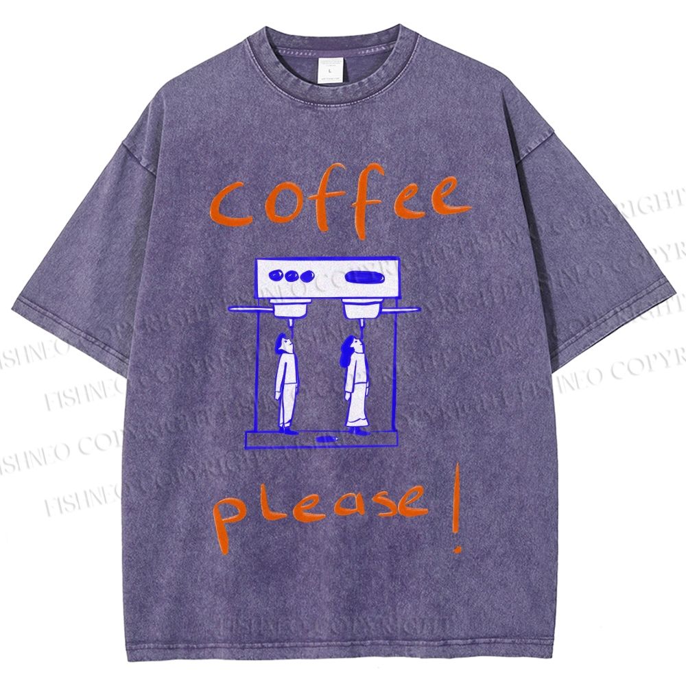 Unisex Coffee Piease Printed Washed Tee