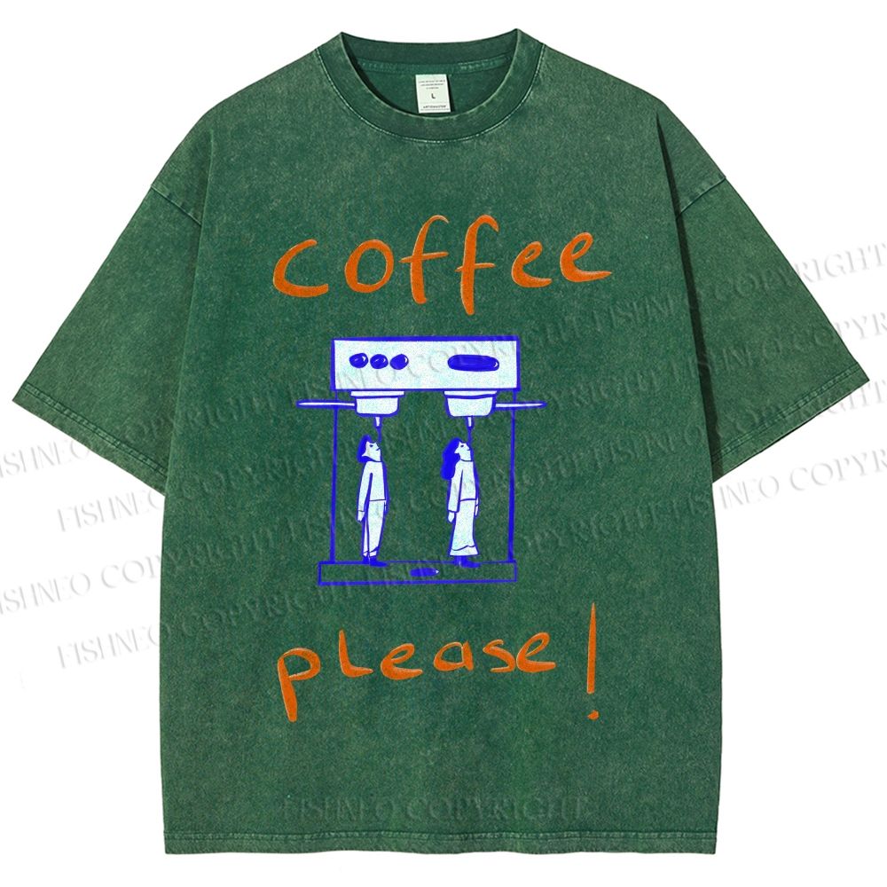 Unisex Coffee Piease Printed Washed Tee
