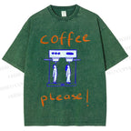 Unisex Coffee Piease Printed Washed Tee