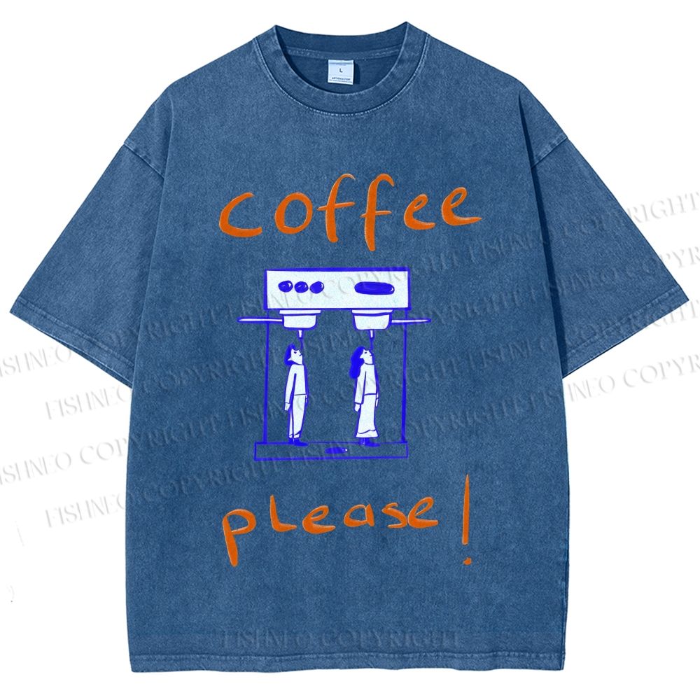 Unisex Coffee Piease Printed Washed Tee