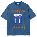 Unisex Coffee Piease Printed Washed Tee