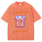 Unisex Coffee Piease Printed Washed Tee