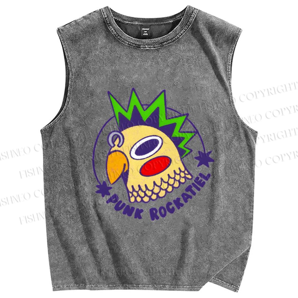 Unisex Punk Rockatiel Printed Washed Tank Top