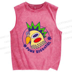 Unisex Punk Rockatiel Printed Washed Tank Top