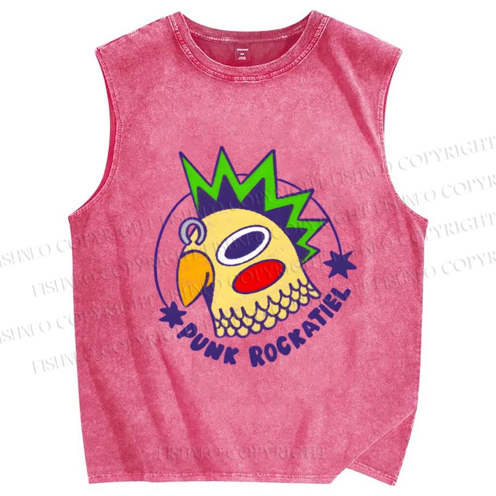 Unisex Punk Rockatiel Printed Washed Tank Top