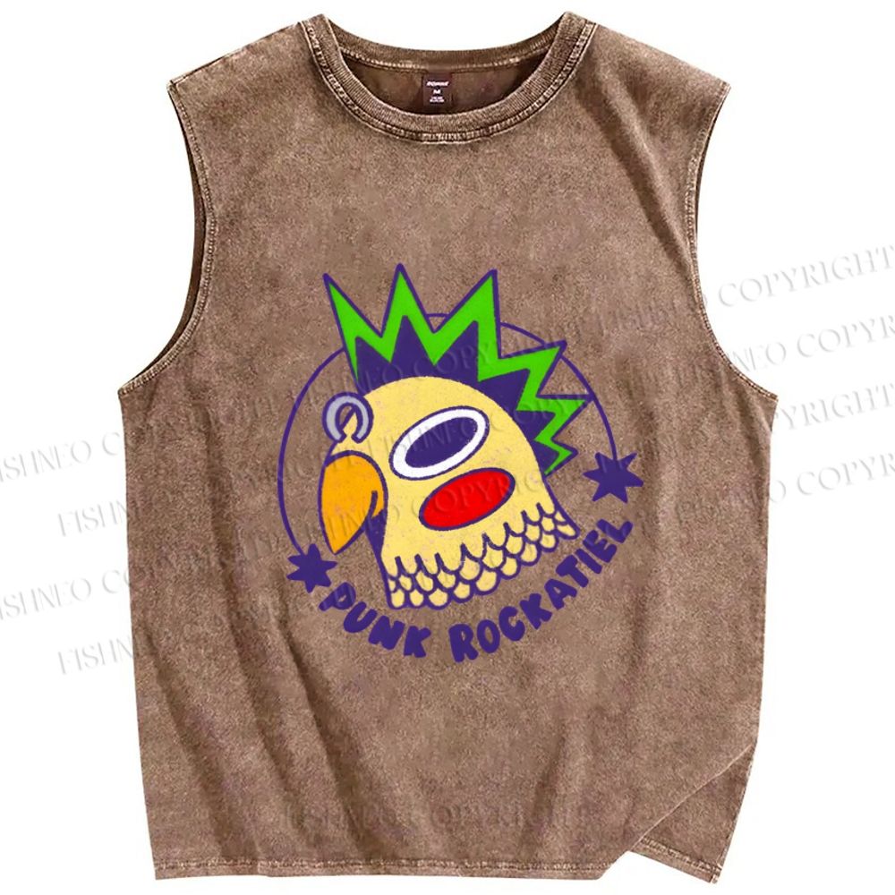 Unisex Punk Rockatiel Printed Washed Tank Top