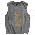 Unisex Japanese Cat Important Printed Washed Tank Top