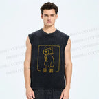 Unisex Japanese Cat Important Printed Washed Tank Top