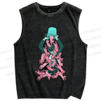 Unisex Pouring Pink Cats Printed Washed Tank Top