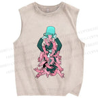 Unisex Pouring Pink Cats Printed Washed Tank Top