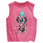 Unisex Pouring Pink Cats Printed Washed Tank Top