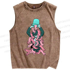 Unisex Pouring Pink Cats Printed Washed Tank Top
