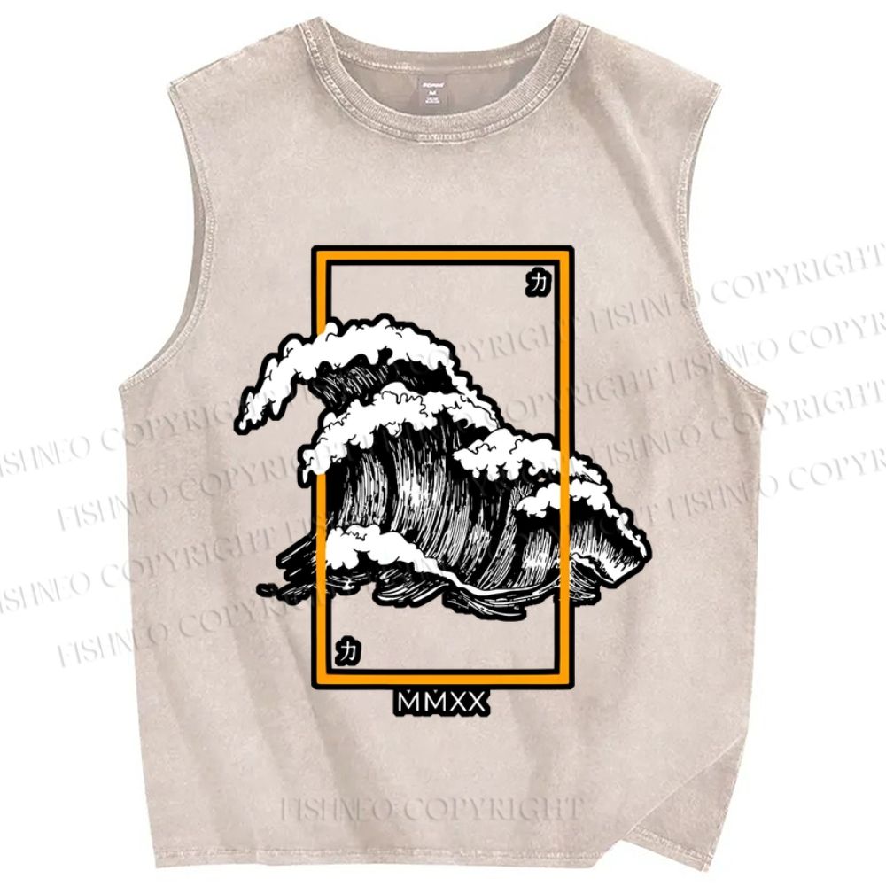 Unisex Wave Printed Washed Tank Top