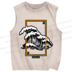 Unisex Wave Printed Washed Tank Top