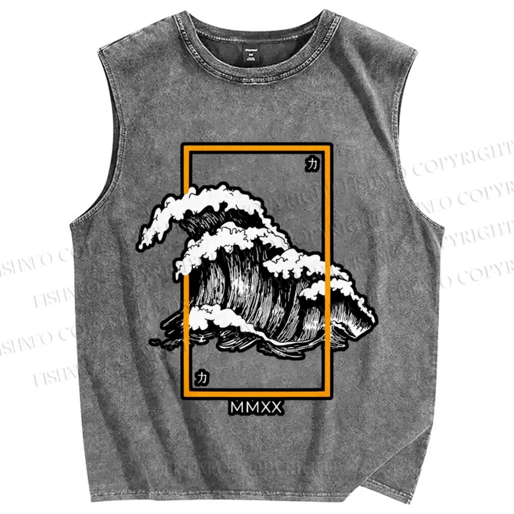 Unisex Wave Printed Washed Tank Top