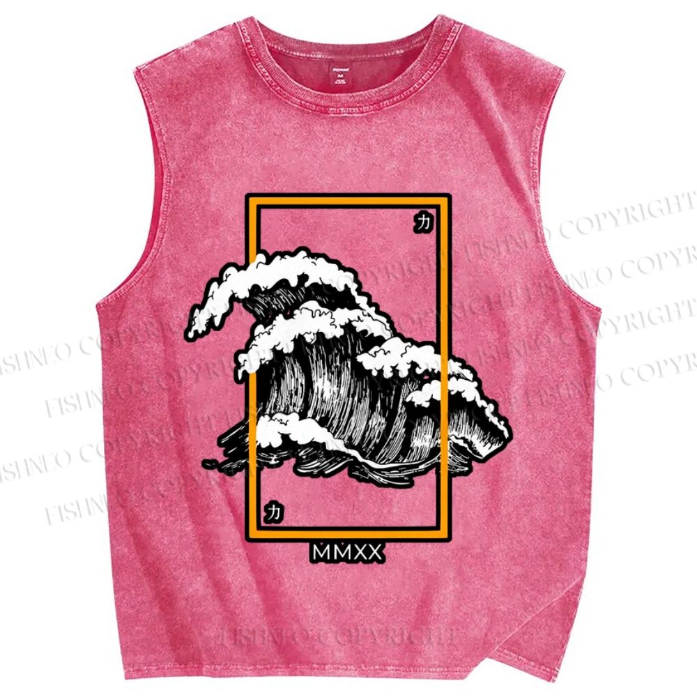 Unisex Wave Printed Washed Tank Top