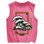 Unisex Wave Printed Washed Tank Top
