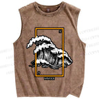Unisex Wave Printed Washed Tank Top