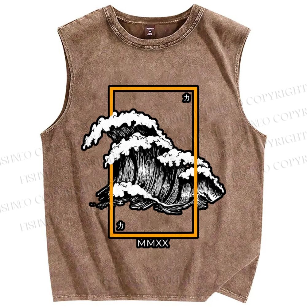Unisex Wave Printed Washed Tank Top