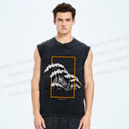 Unisex Wave Printed Washed Tank Top