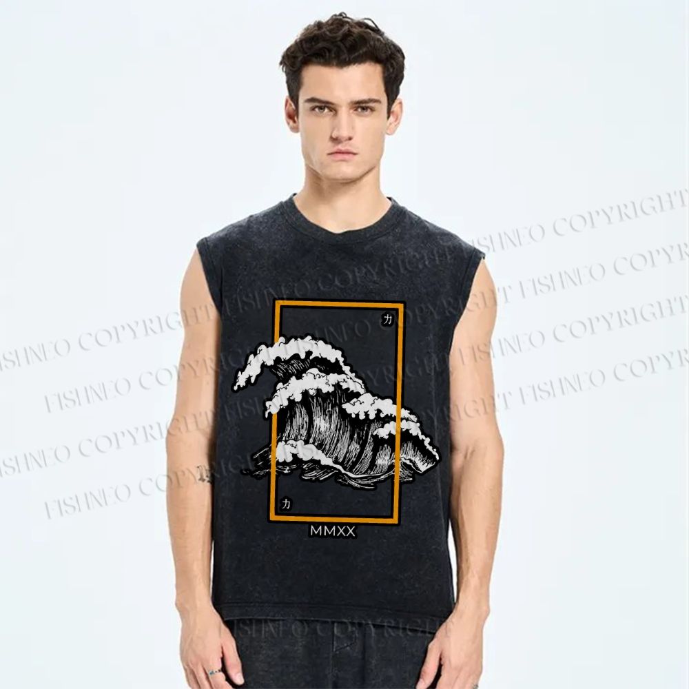 Unisex Wave Printed Washed Tank Top