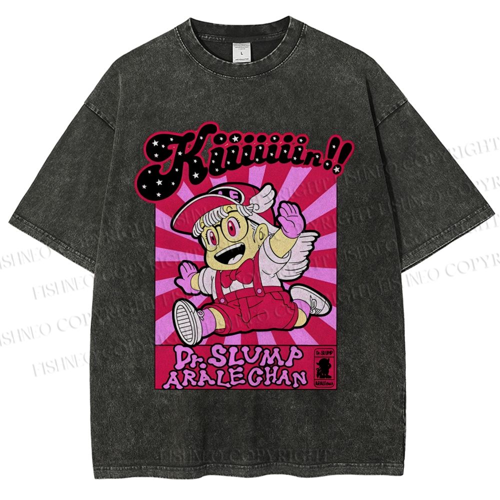 Unisex Pink Arale Norimaki Printed Washed Tee