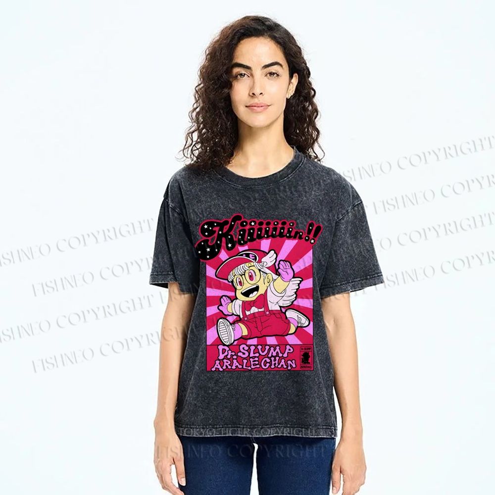 Unisex Pink Arale Norimaki Printed Washed Tee