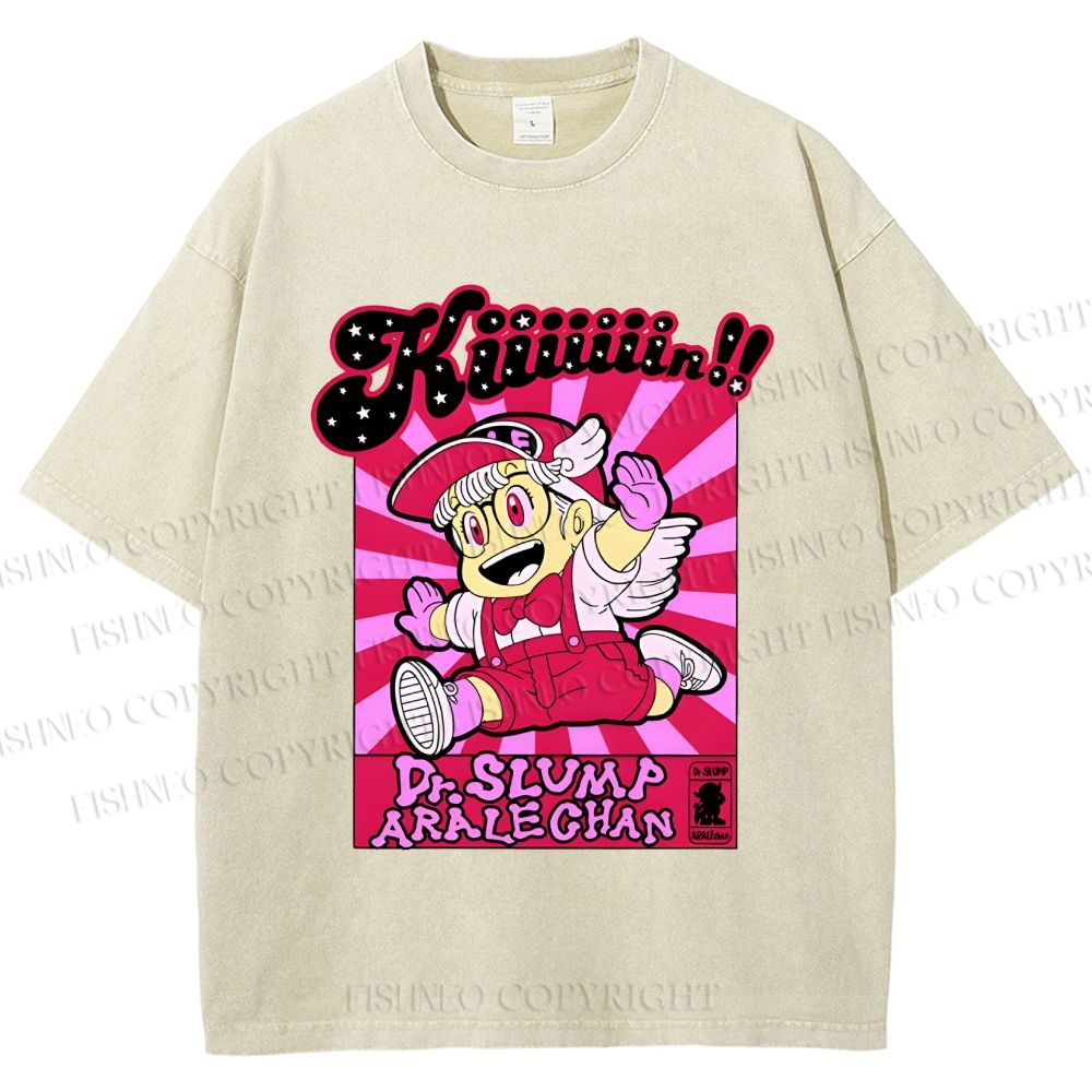 Unisex Pink Arale Norimaki Printed Washed Tee