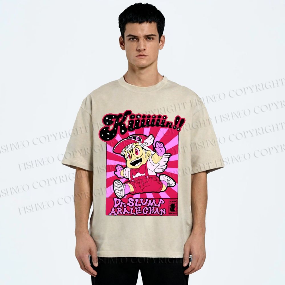 Unisex Pink Arale Norimaki Printed Washed Tee