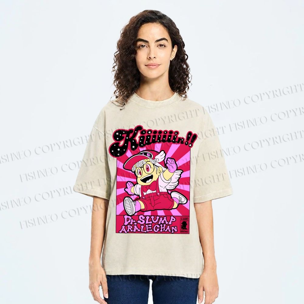 Unisex Pink Arale Norimaki Printed Washed Tee