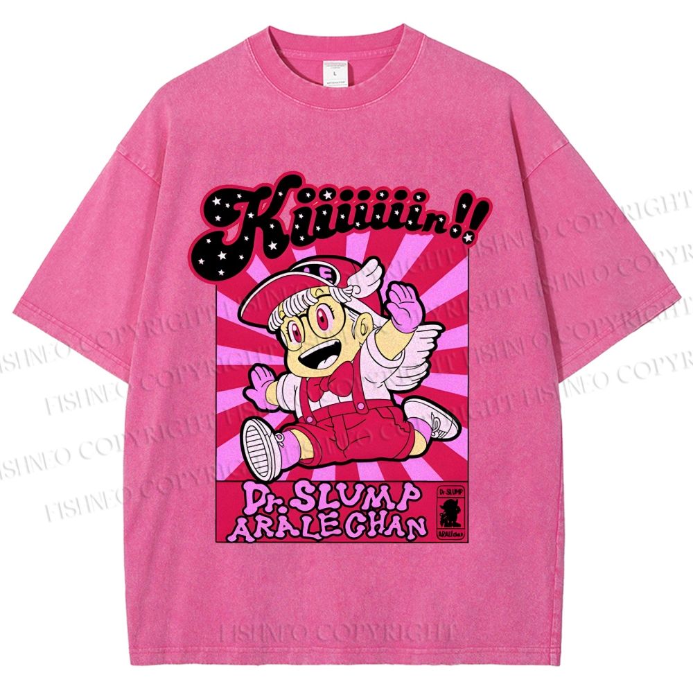Unisex Pink Arale Norimaki Printed Washed Tee