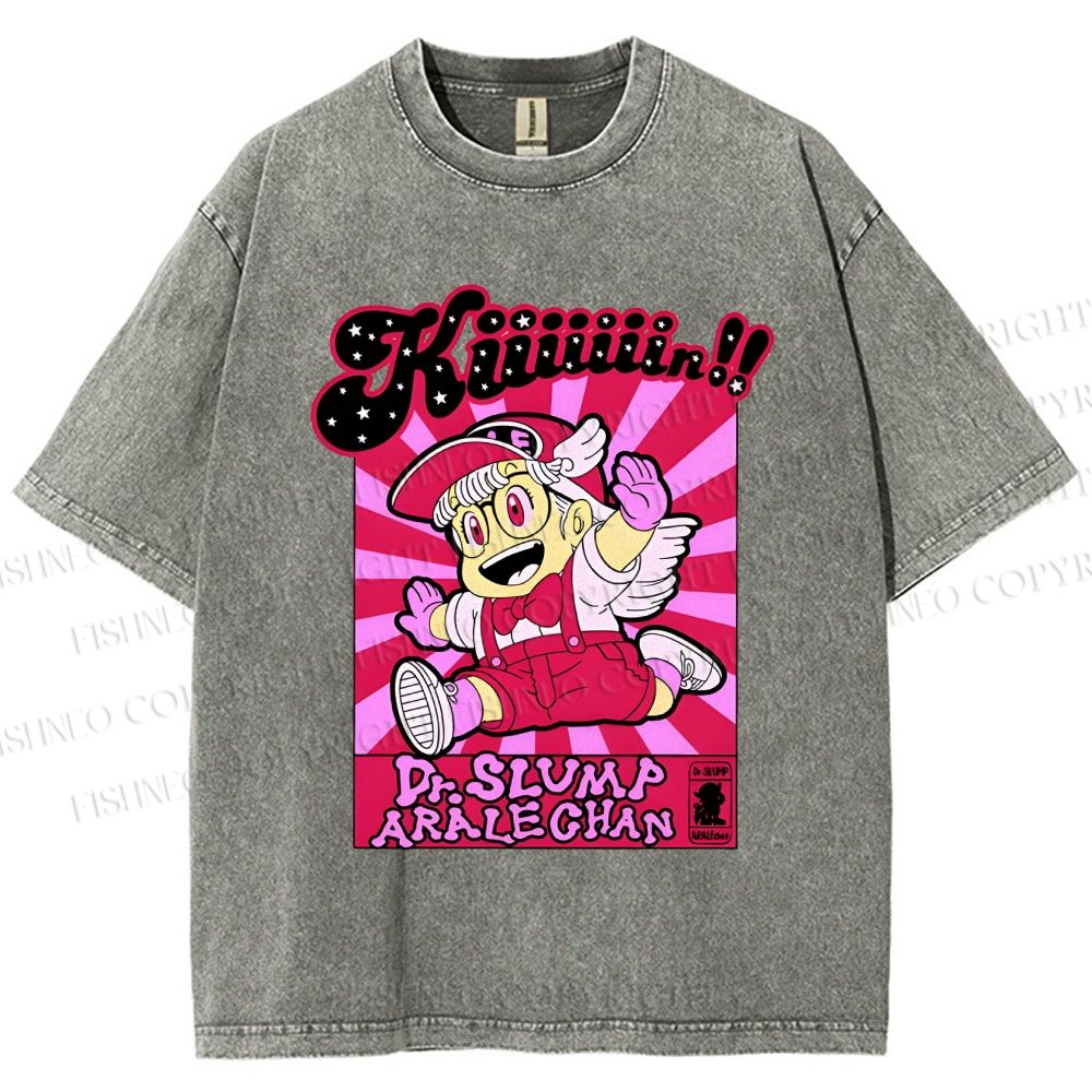 Unisex Pink Arale Norimaki Printed Washed Tee
