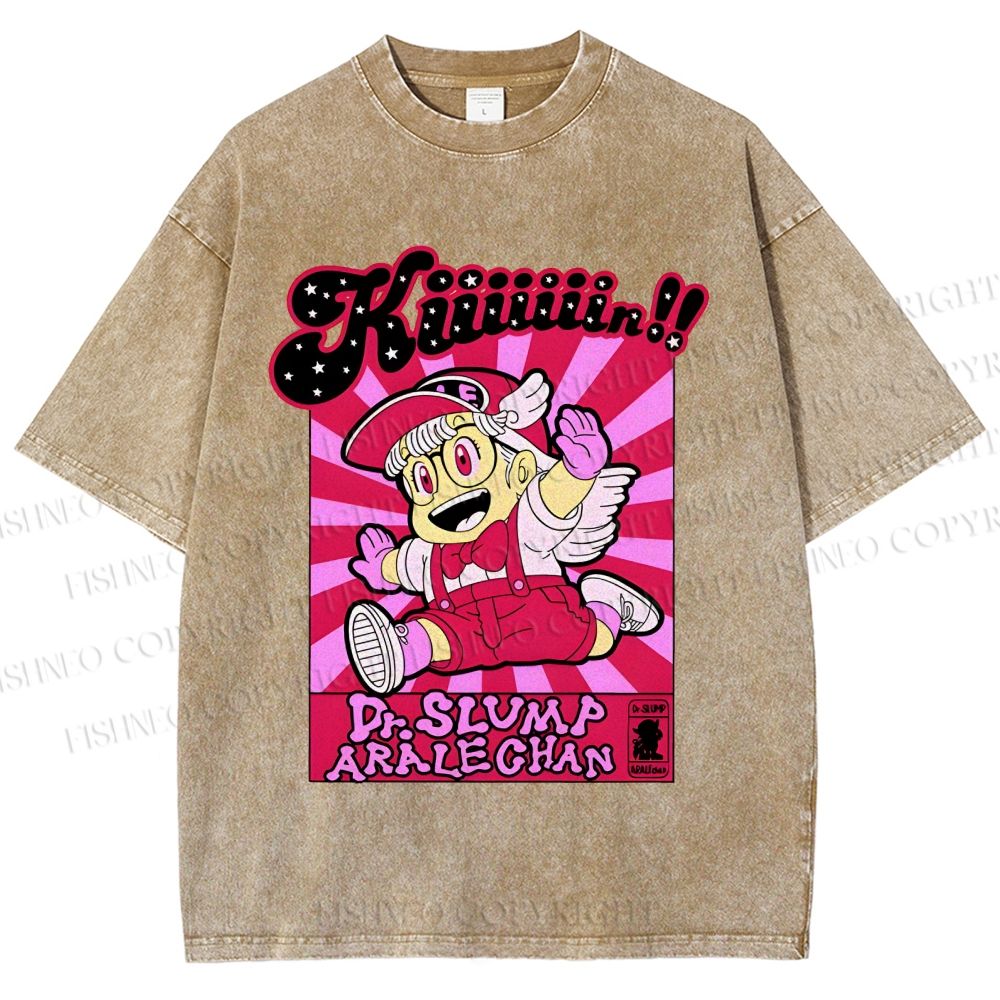 Unisex Pink Arale Norimaki Printed Washed Tee