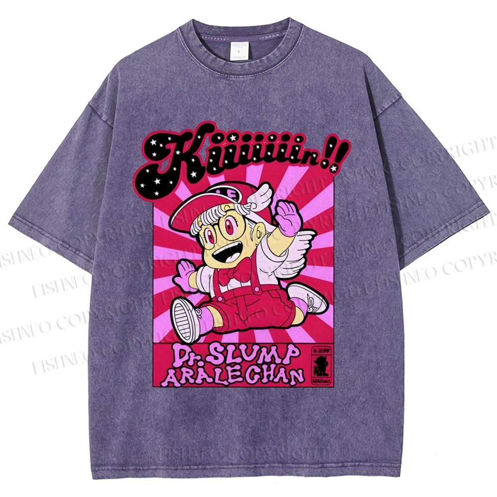Unisex Pink Arale Norimaki Printed Washed Tee