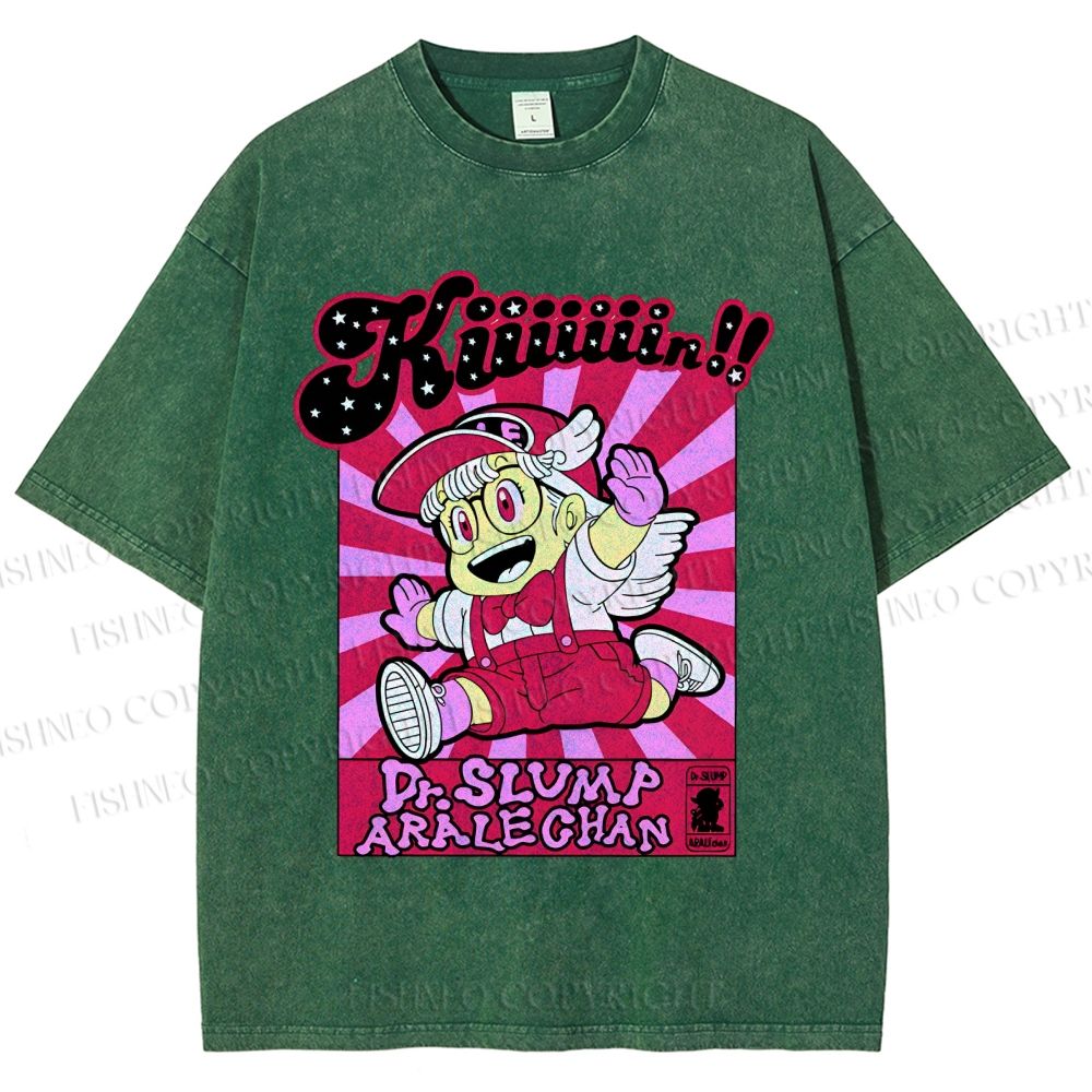 Unisex Pink Arale Norimaki Printed Washed Tee