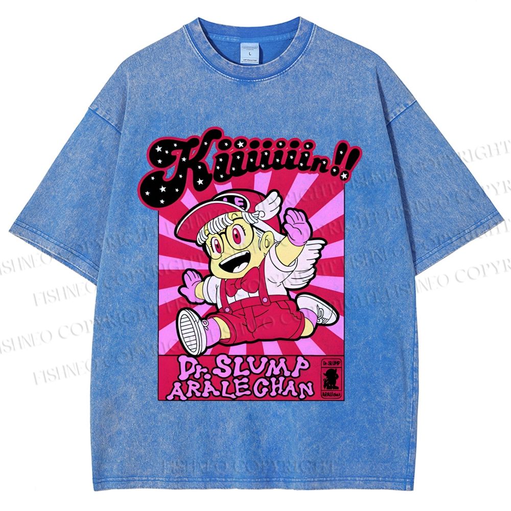 Unisex Pink Arale Norimaki Printed Washed Tee