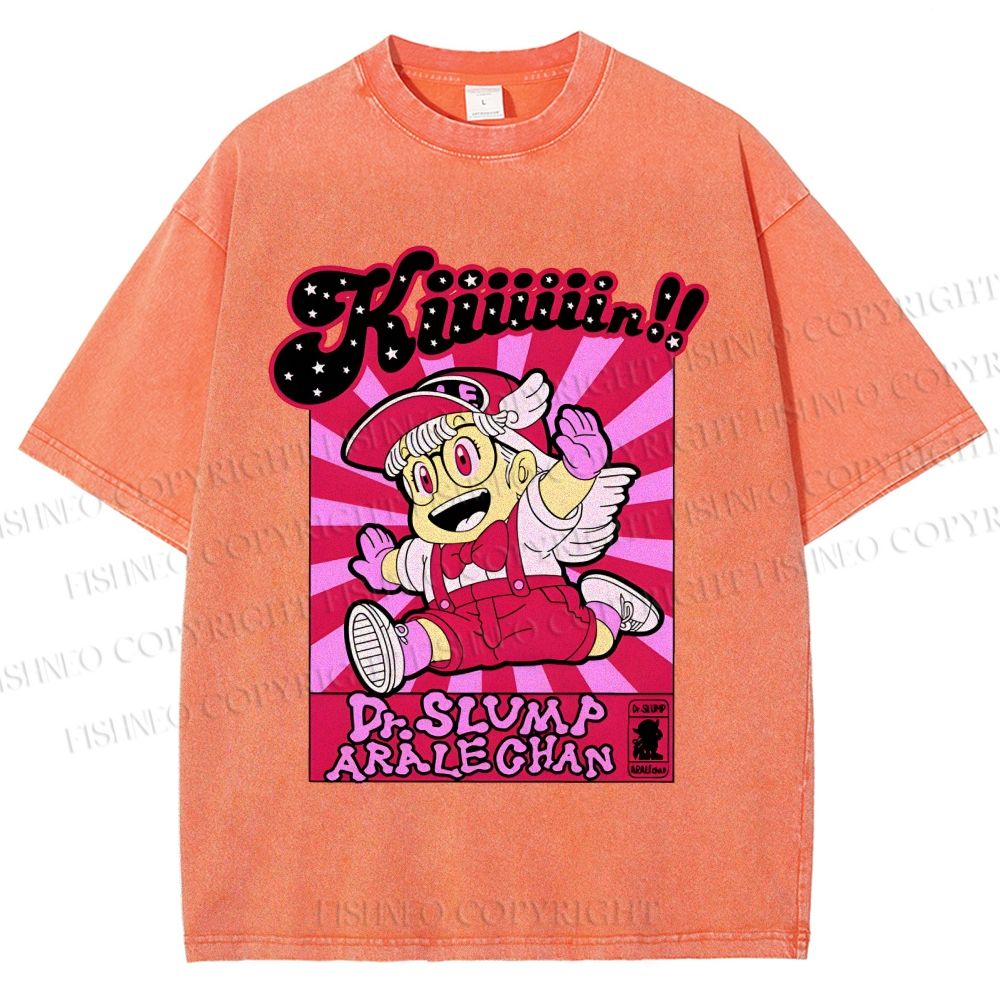 Unisex Pink Arale Norimaki Printed Washed Tee