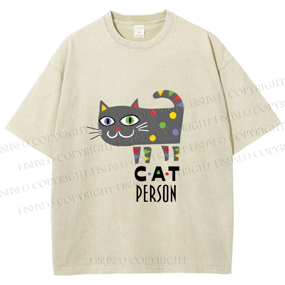Unisex Cat Person Printed Washed Tee