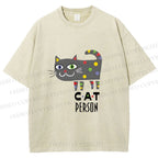 Unisex Cat Person Printed Washed Tee