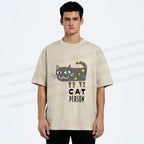 Unisex Cat Person Printed Washed Tee