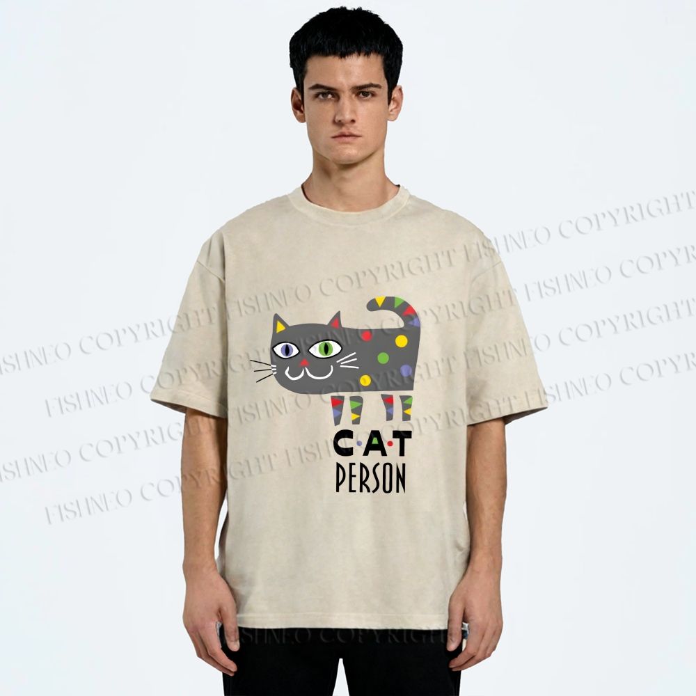 Unisex Cat Person Printed Washed Tee