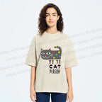 Unisex Cat Person Printed Washed Tee