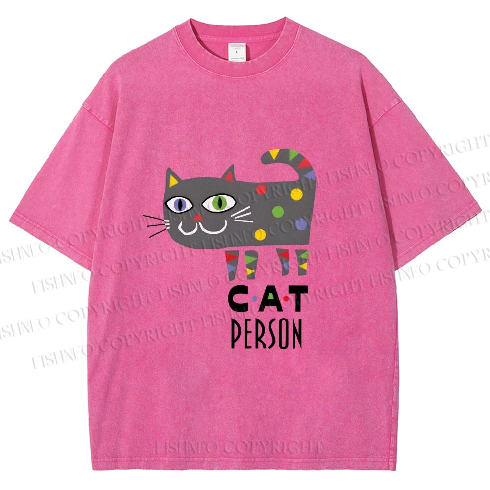 Unisex Cat Person Printed Washed Tee