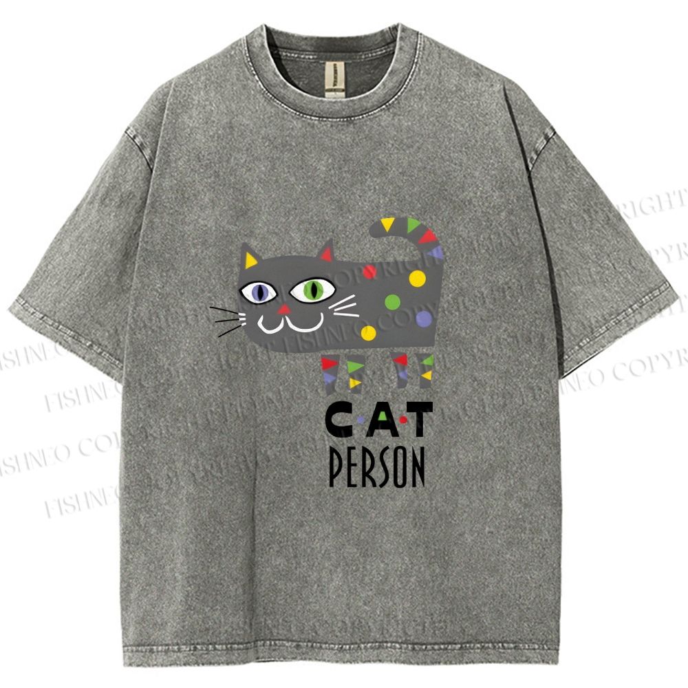 Unisex Cat Person Printed Washed Tee