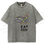 Unisex Cat Person Printed Washed Tee