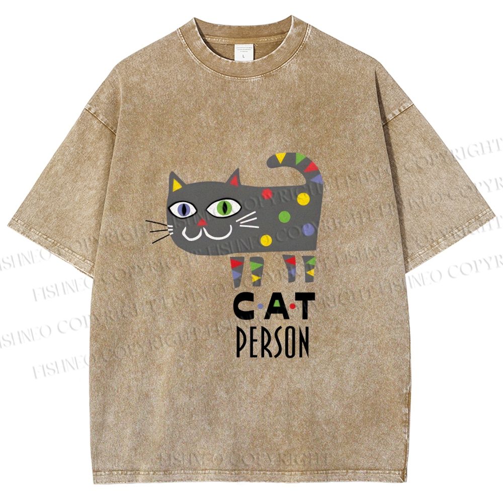 Unisex Cat Person Printed Washed Tee