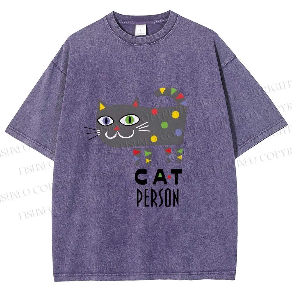 Unisex Cat Person Printed Washed Tee