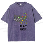 Unisex Cat Person Printed Washed Tee