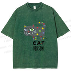 Unisex Cat Person Printed Washed Tee