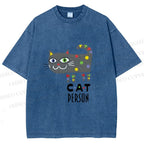 Unisex Cat Person Printed Washed Tee